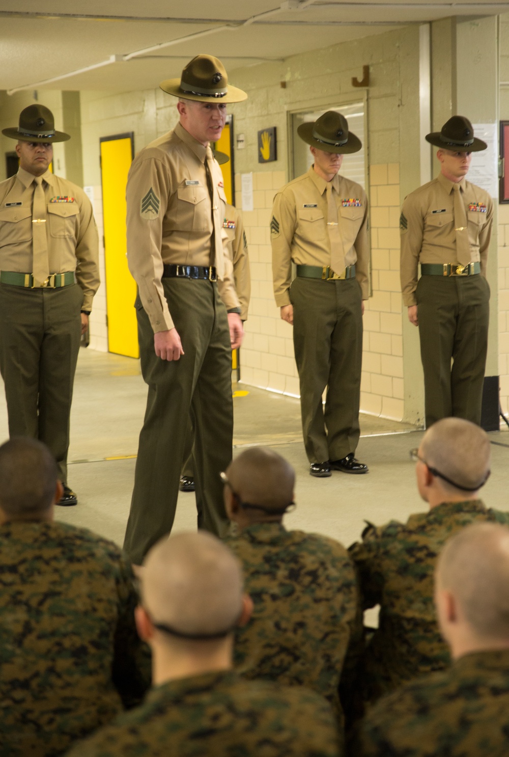 Marine recruits come face-to-face with drill instructors on Parris Island