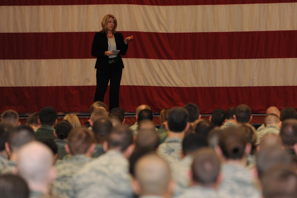 Secretary of the Air Force Deborah Lee James speaks at Barksdale AFB