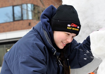 2014 Navy Misawa Snow Team commence work on snow sculpture