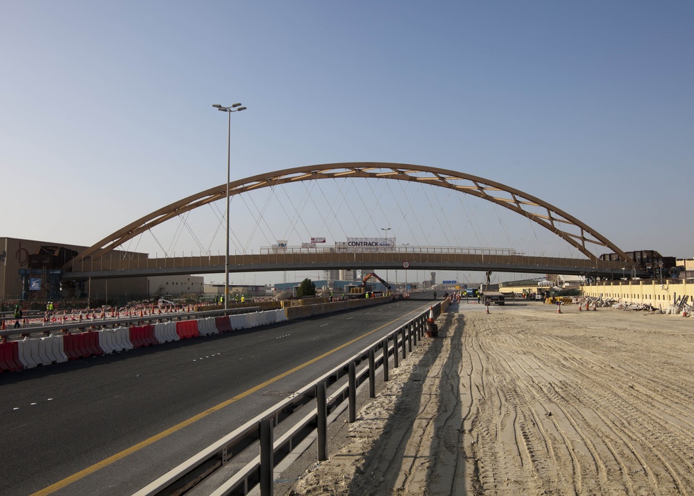 US Navy flyover bridge moved into place