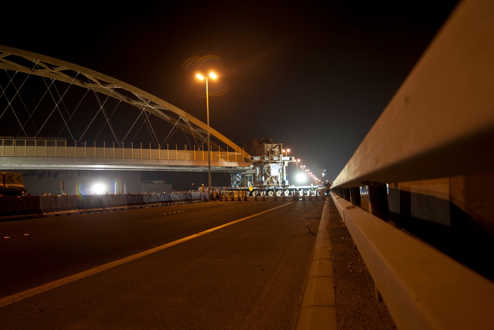 US Navy flyover bridge moved into place