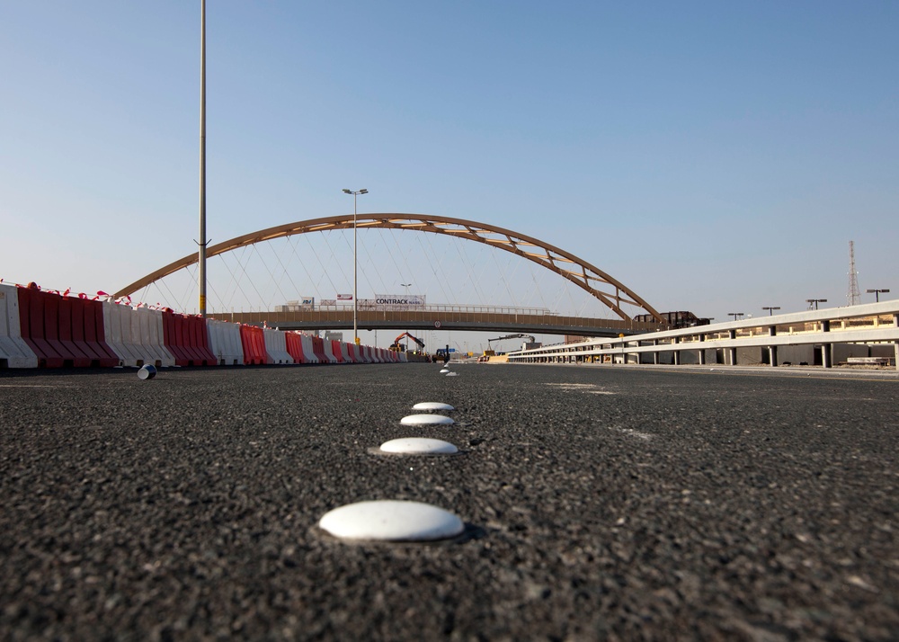 US Navy flyover bridge moved into place