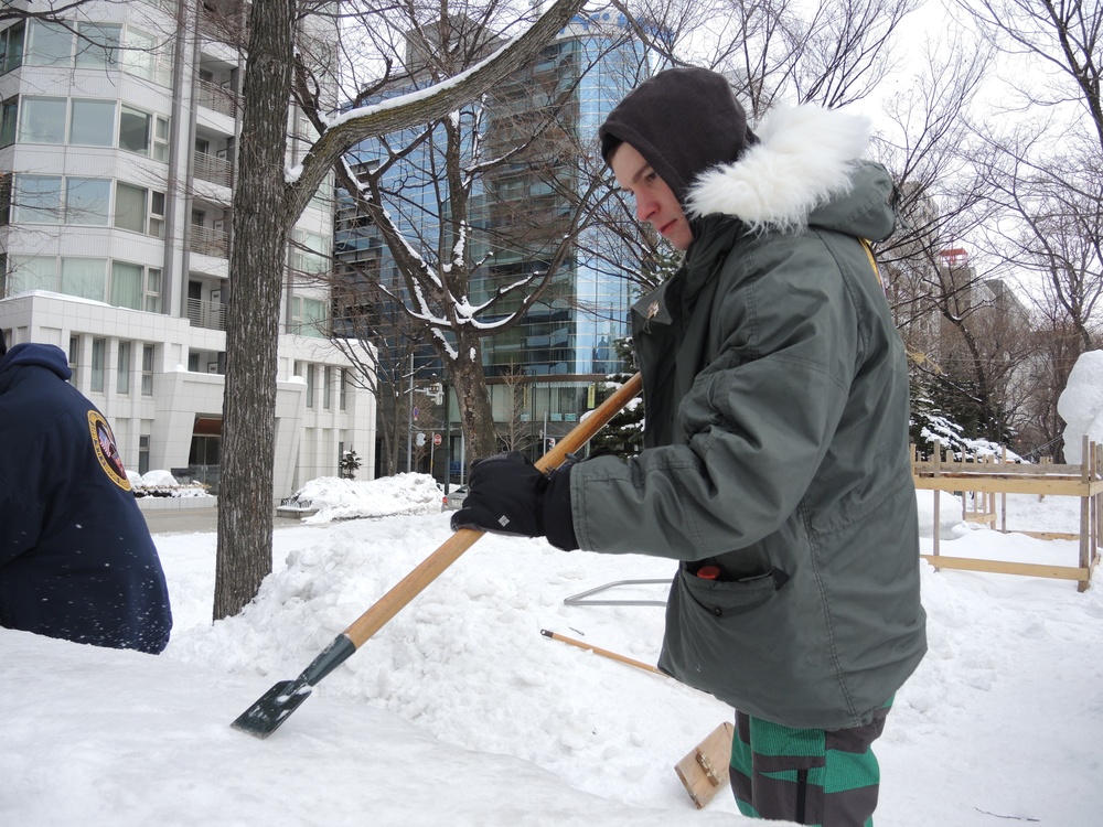 2014 Navy Misawa Snow Team makes progress on snow sculpture