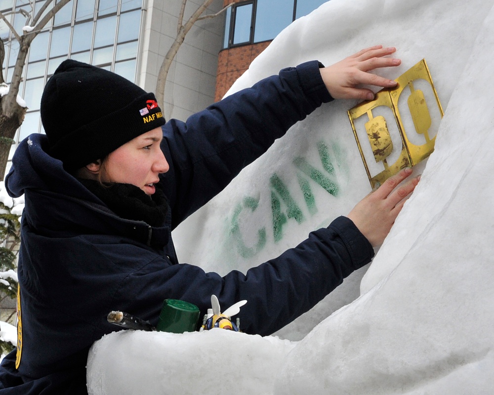 2014 Navy Misawa Snow Team makes progress on snow sculpture