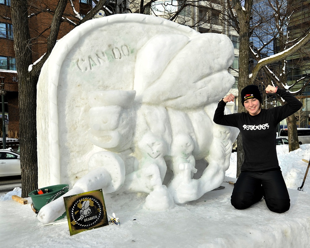 2014 Navy Misawa Snow Team makes progress on snow sculpture