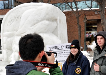 2014 Navy Misawa Snow Team completes 'Fighting Bee' snow sculpture