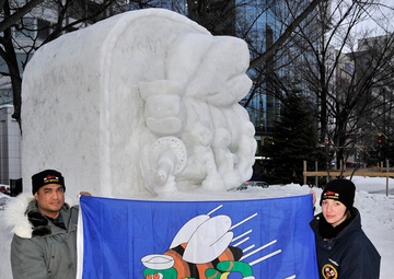 2014 Navy Misawa Snow Team completes 'Fighting Bee' snow sculpture