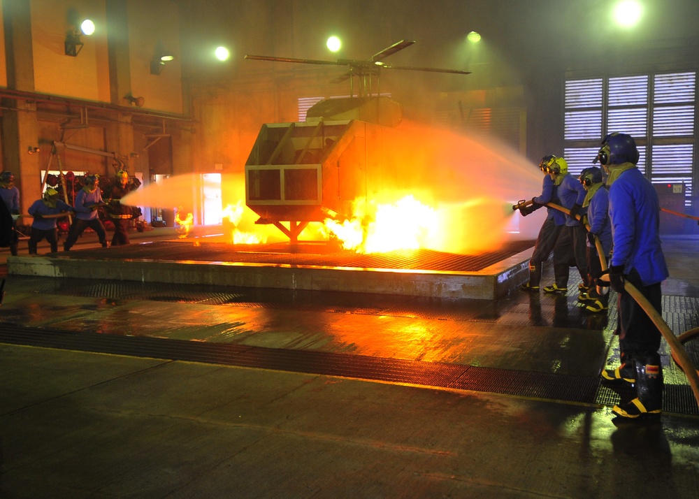 High risk flight deck firefighting training evolution