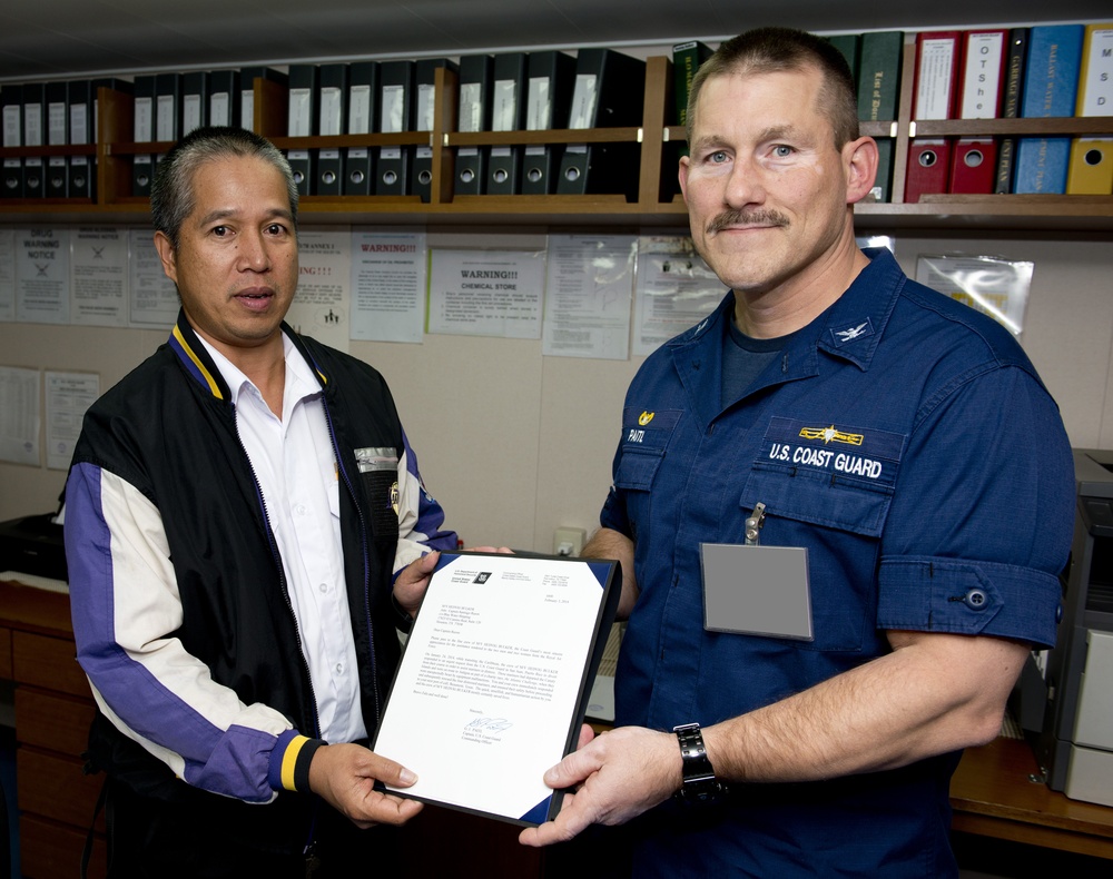 Coast Guard recognizes Amver vessel captain after rescue