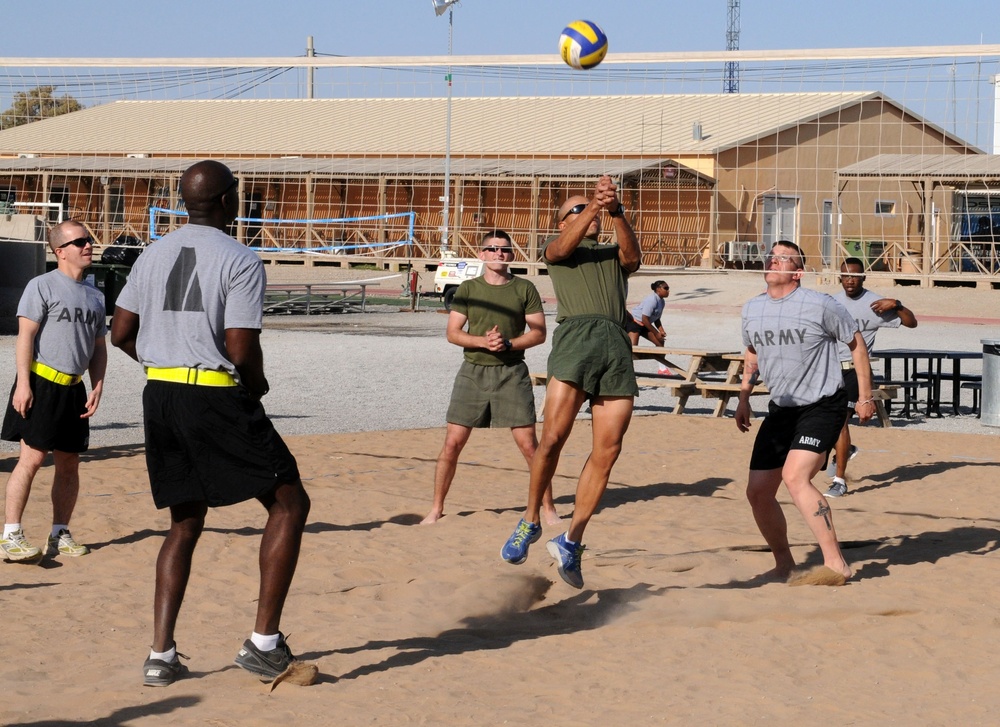 82nd SB-CMRE troops play resiliency volleyball at KAF