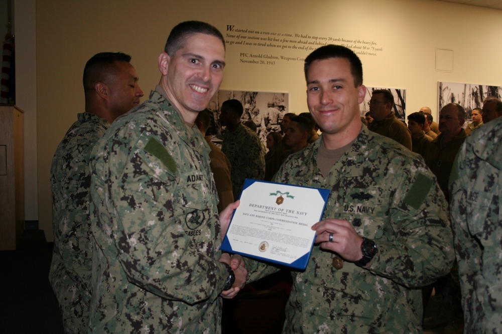 UTC (SCW/DV) Jacob L. Waggoner receives Letter of Commendation from Captain Adametz, Commander, Naval Construction Group Two