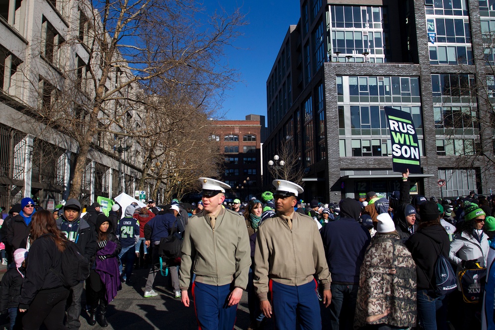 Seattle Marines join in Seahawks' Super Bowl victory parade