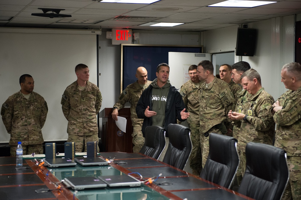 Ravens head coach John Harbaugh visits troops in Afghanistan