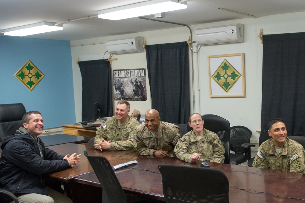 Ravens head coach John Harbaugh visits troops in Afghanistan