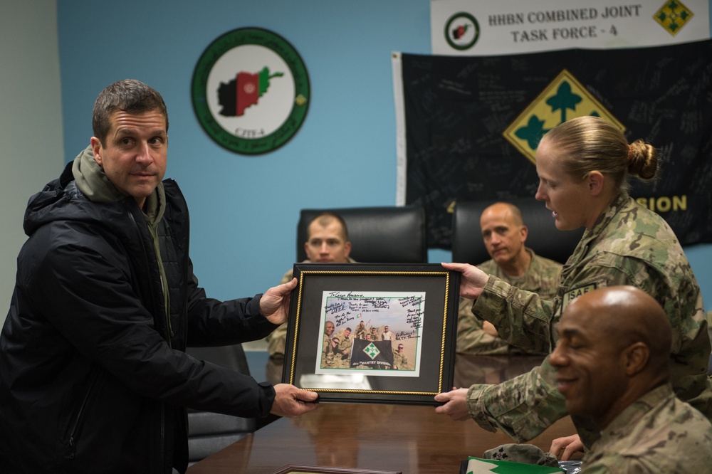 Ravens head coach John Harbaugh visits troops in Afghanistan