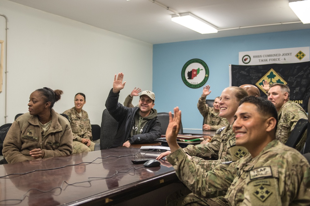 Ravens head coach John Harbaugh visits troops in Afghanistan