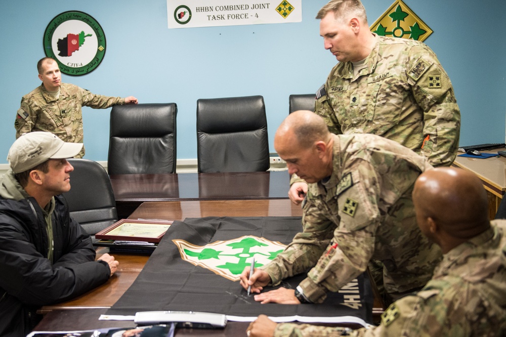 Ravens head coach John Harbaugh visits troops in Afghanistan