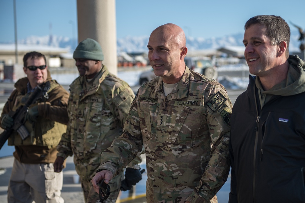 Ravens head coach John Harbaugh visits troops in Afghanistan