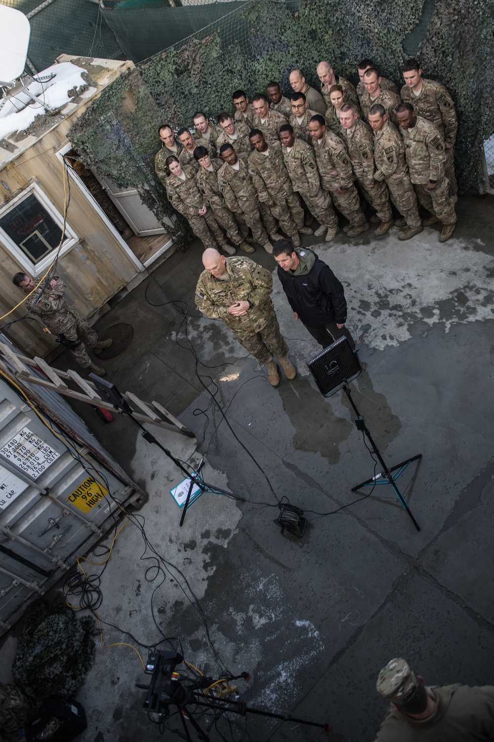 Ravens head coach John Harbaugh and Army Chief of Staff visit with troops in Afghanistan