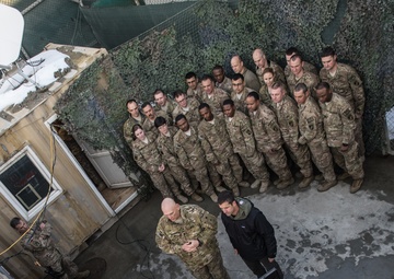 Ravens head coach John Harbaugh and Army Chief of Staff visit with troops in Afghanistan