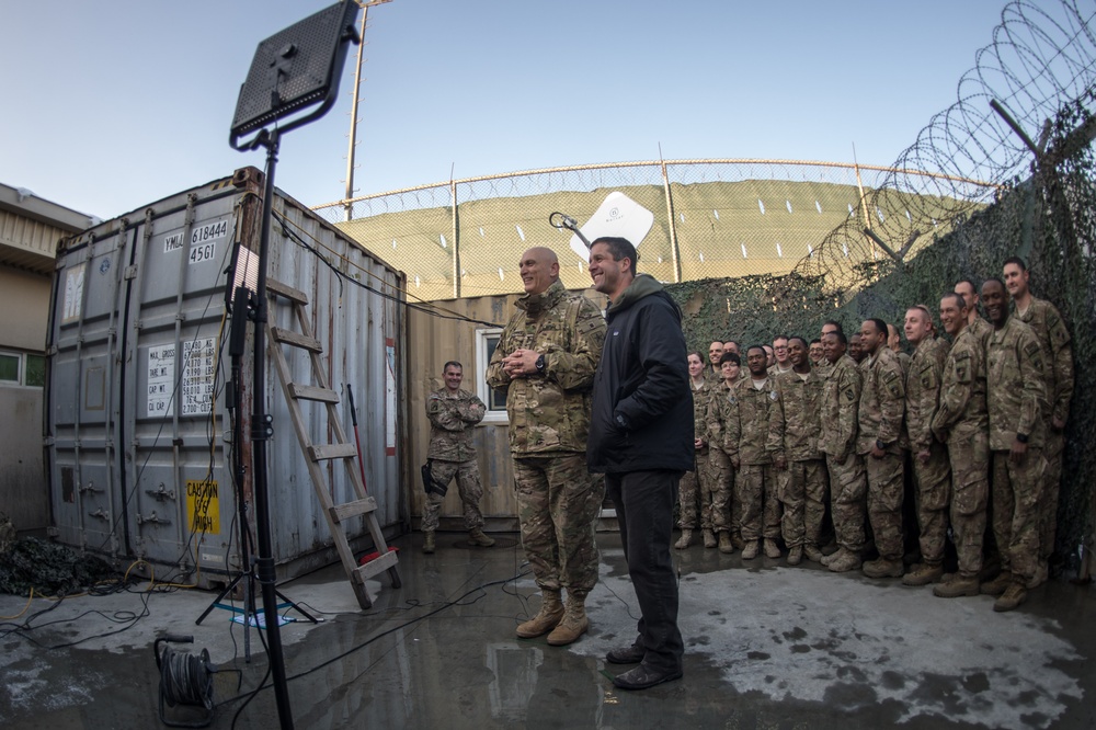 Ravens head coach John Harbaugh and Army Chief of Staff visit with troops in Afghanistan