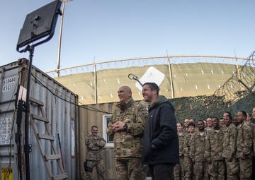 Ravens head coach John Harbaugh and Army Chief of Staff visit with troops in Afghanistan