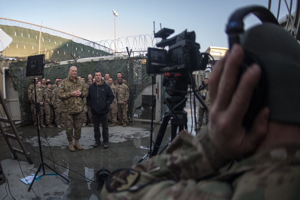 Ravens head coach John Harbaugh and Army Chief of Staff visit with troops in Afghanistan