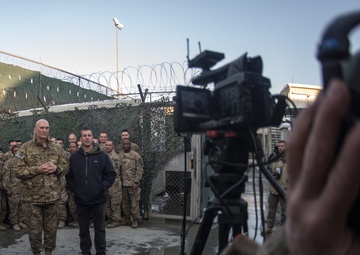 Ravens head coach John Harbaugh and Army Chief of Staff visit with troops in Afghanistan