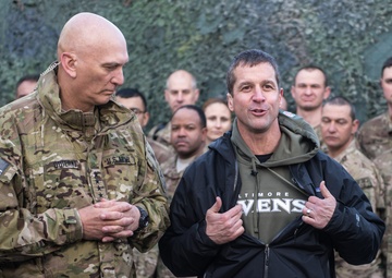 Ravens head coach John Harbaugh and Army Chief of Staff visit with Troops in Afghanistan