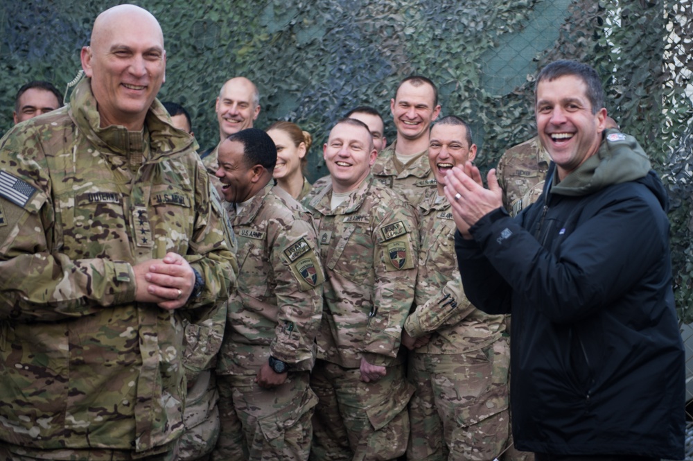 Ravens head coach John Harbaugh, and Army Chief of Staff visit with troops in Afghanistan