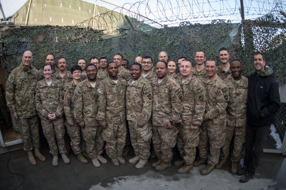 Ravens head coach John Harbaugh, and Army Chief of Staff visit with troops in Afghanistan