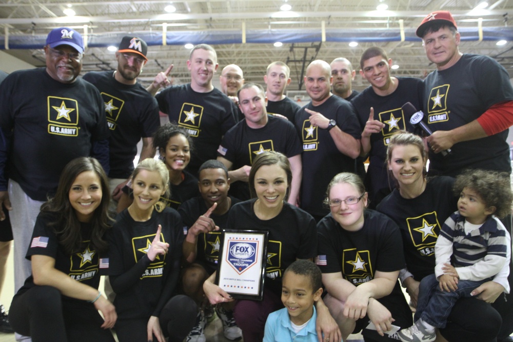 MLB layers and Fox Sports Girls wiffle ball game with Fort Bragg soldiers