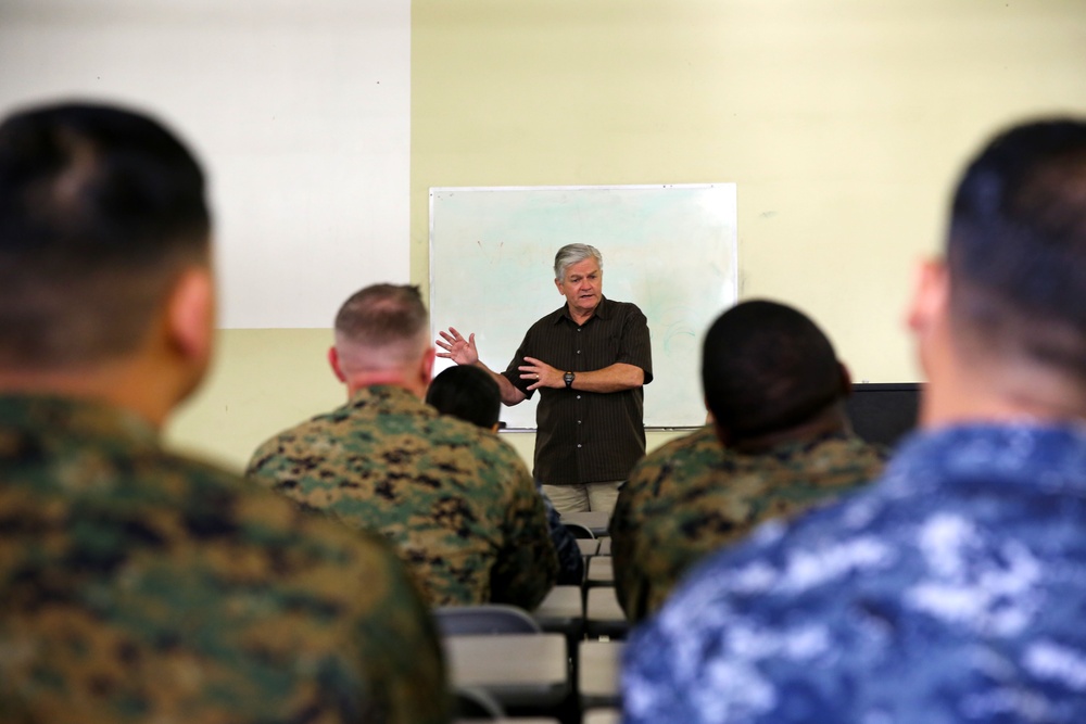 1st Marine Division Sailors hear from Retired master chief petty officer of the Navy