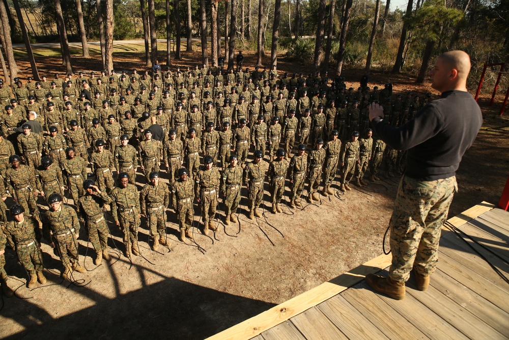 Photo Gallery: Marine recruits learn rappelling techniques on Parris Island