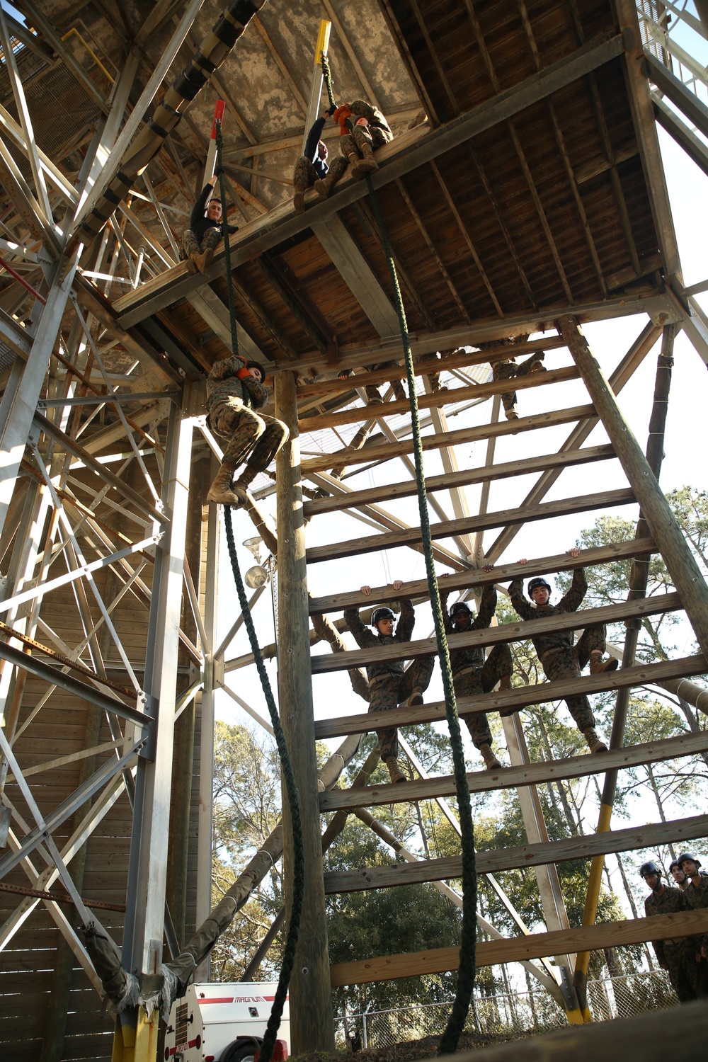 Photo Gallery: Marine recruits learn rappelling techniques on Parris Island