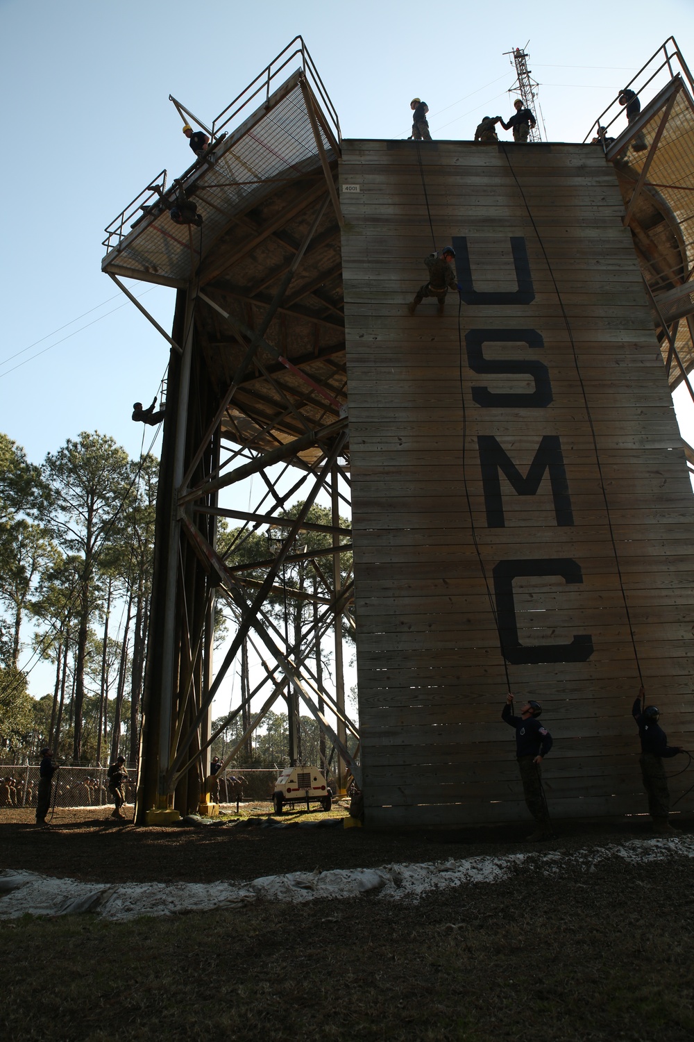 Photo Gallery: Marine recruits learn rappelling techniques on Parris Island