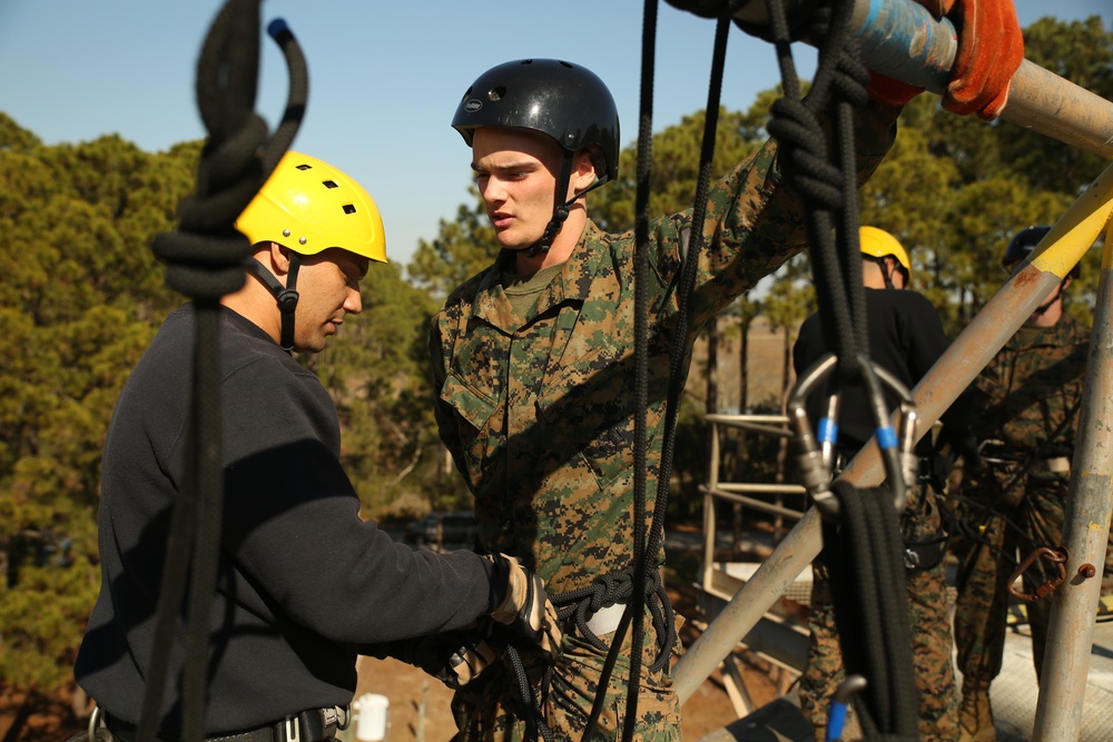 Photo Gallery: Marine recruits learn rappelling techniques on Parris Island