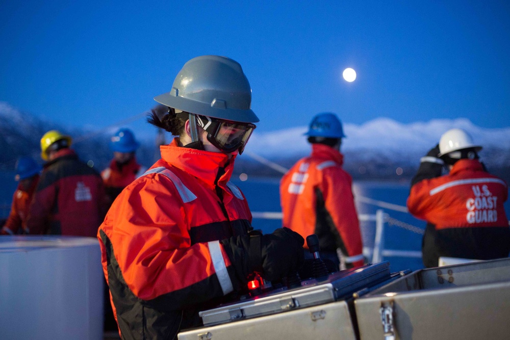 Coast Guard Cutter Alex Haley moors in Kodiak, Alaska