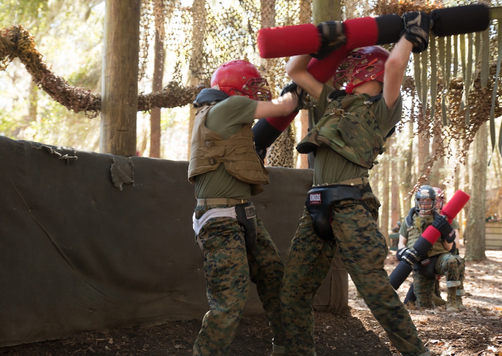Marine recruits battle in simulated bayonet fight on Parris Island