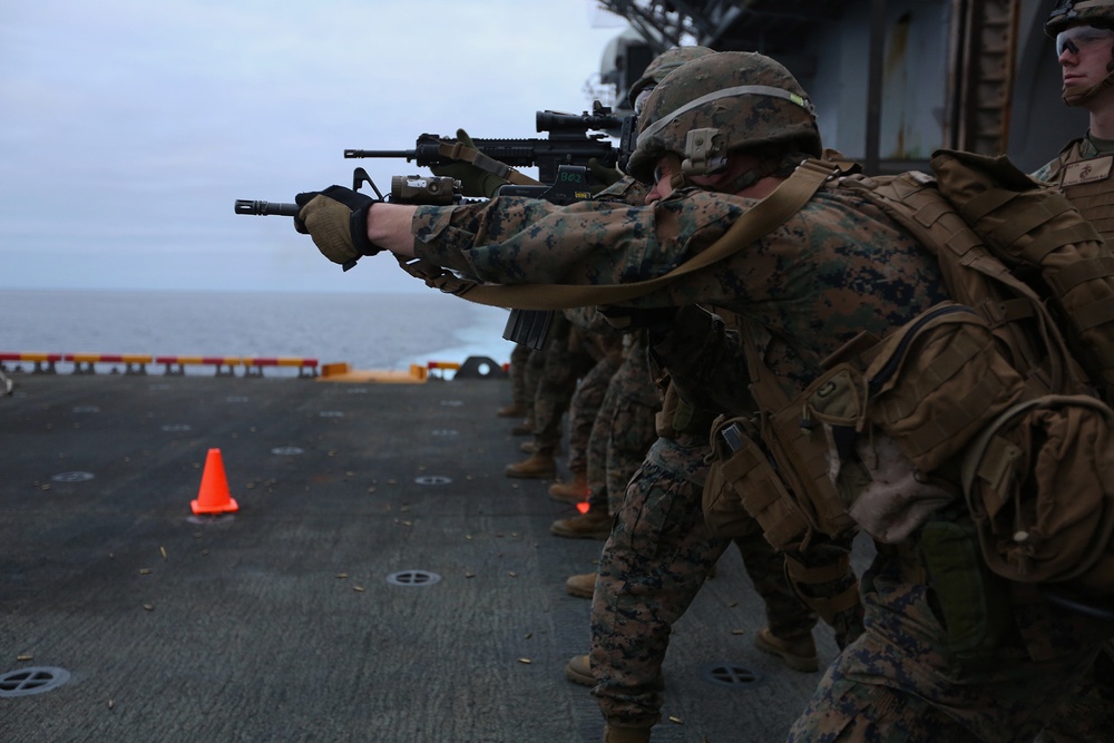 22nd Marine Expeditionary Unit holds range aboard USS Bataan