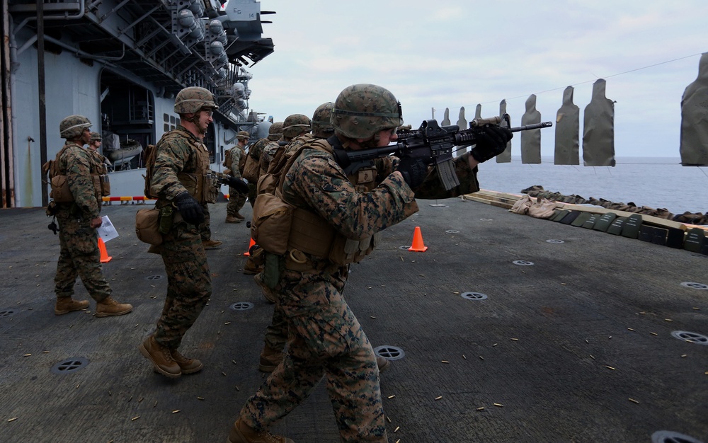 22nd Marine Expeditionary Unit holds range aboard USS Bataan