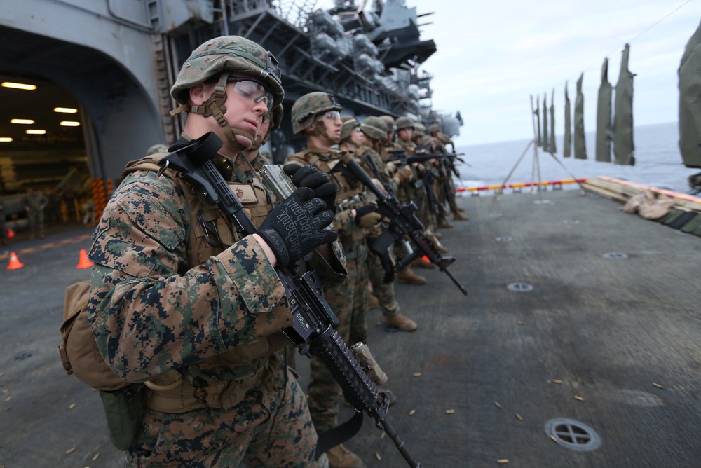 22nd Marine Expeditionary Unit holds range aboard USS Bataan