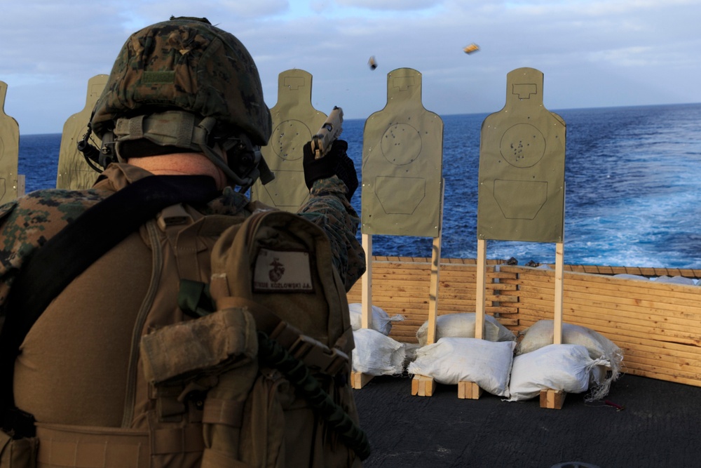 22nd MEU Marines shoot from Mesa Verde flight deck