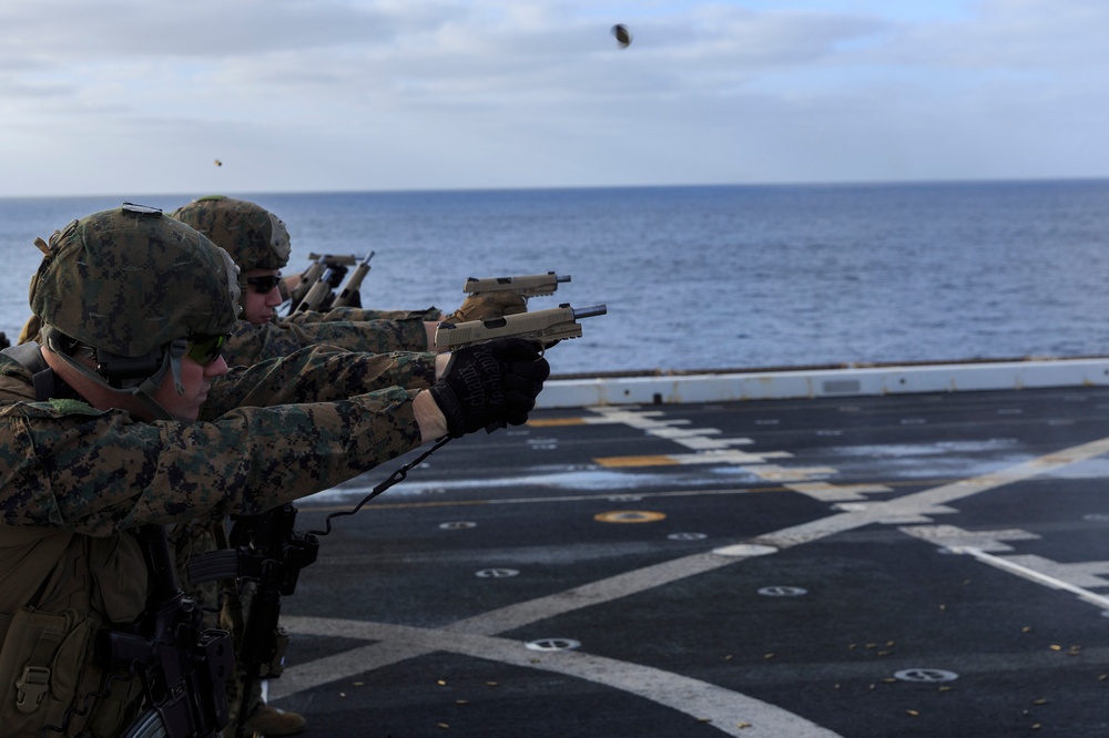 22nd MEU Marines shoot from Mesa Verde flight deck