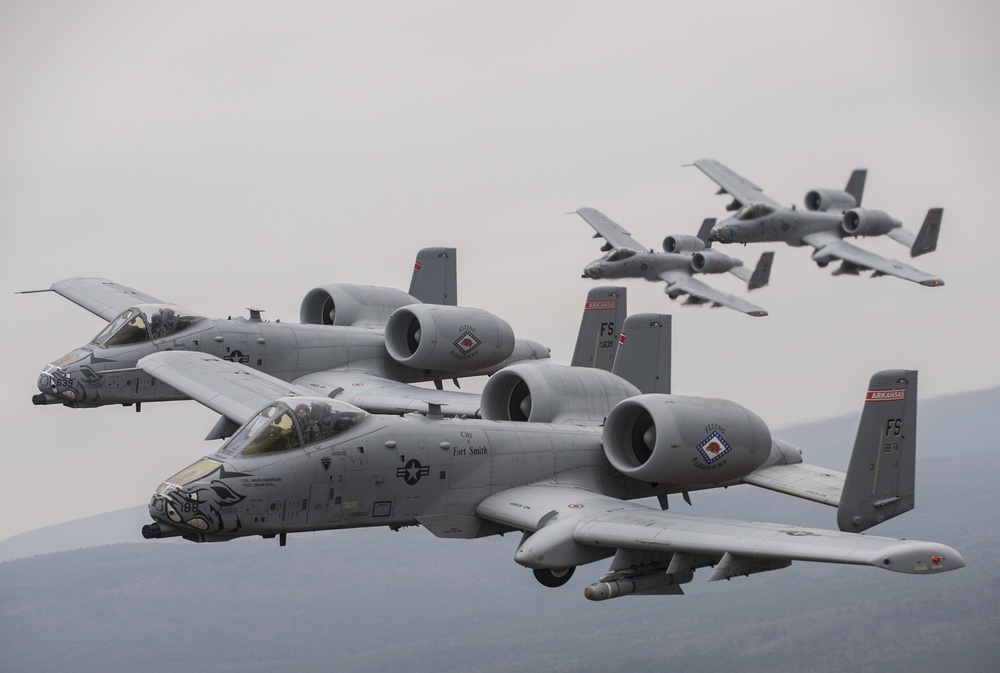 Fearsome four-ship: 188th Warthogs train at Razorback Range