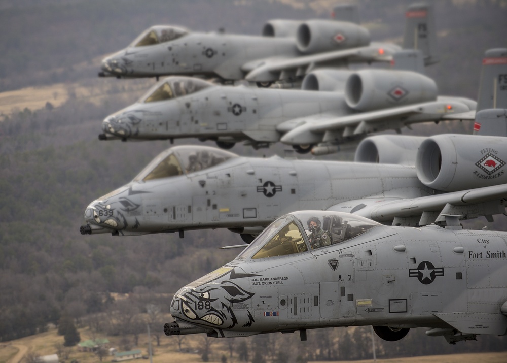 Fearsome four-ship: 188th Warthogs train at Razorback Range