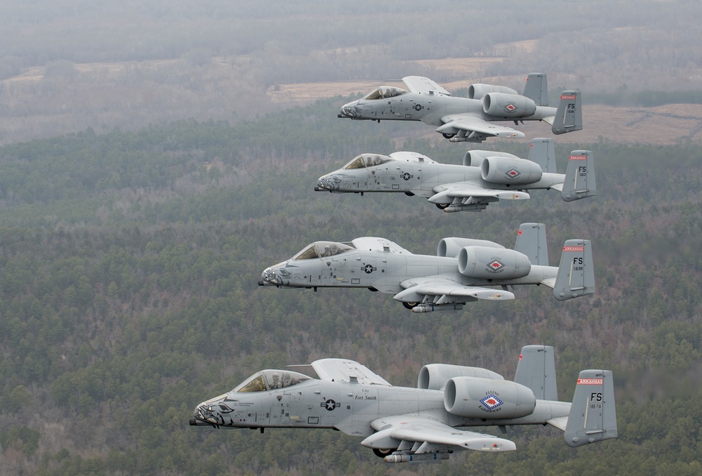 Fearsome four-ship: 188th Warthogs train at Razorback Range