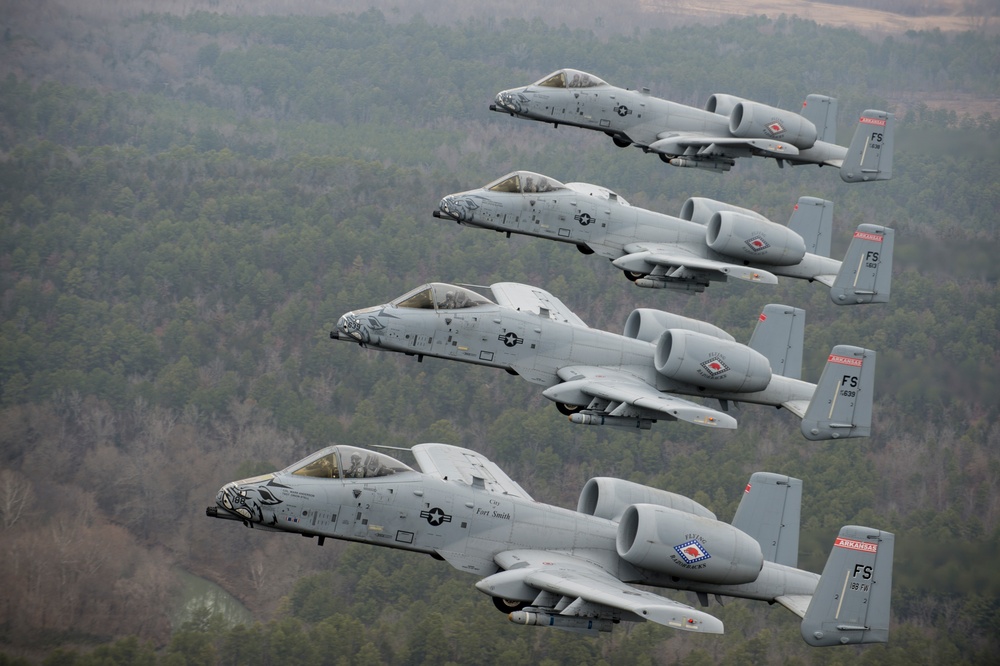 Fearsome four-ship: 188th Warthogs train at Razorback Range