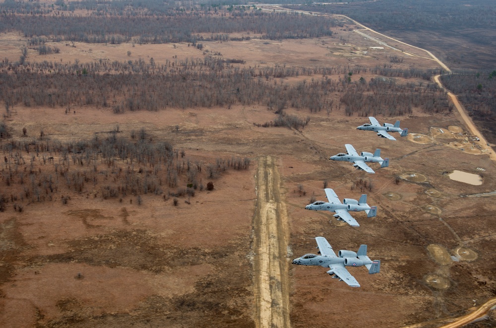Fearsome four-ship: 188th Warthogs train at Razorback Range
