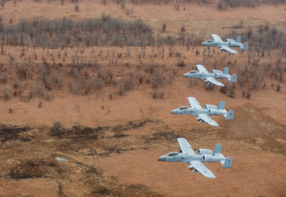 Fearsome four-ship: 188th Warthogs train at Razorback Range